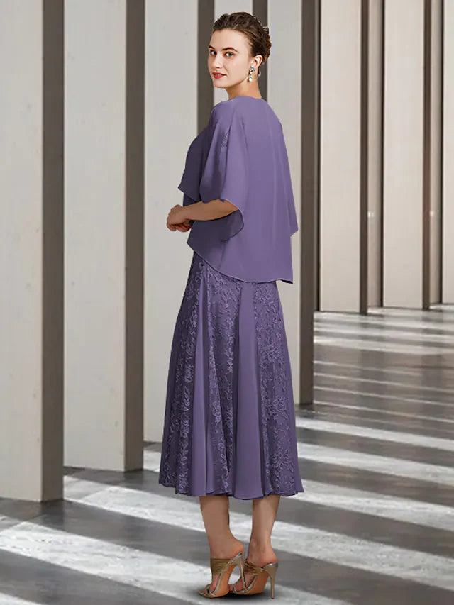 Wholesale Mother of the Bride Dress Elegant V Neck Knee Length Chiffon Lace Sleeveless with Appliques